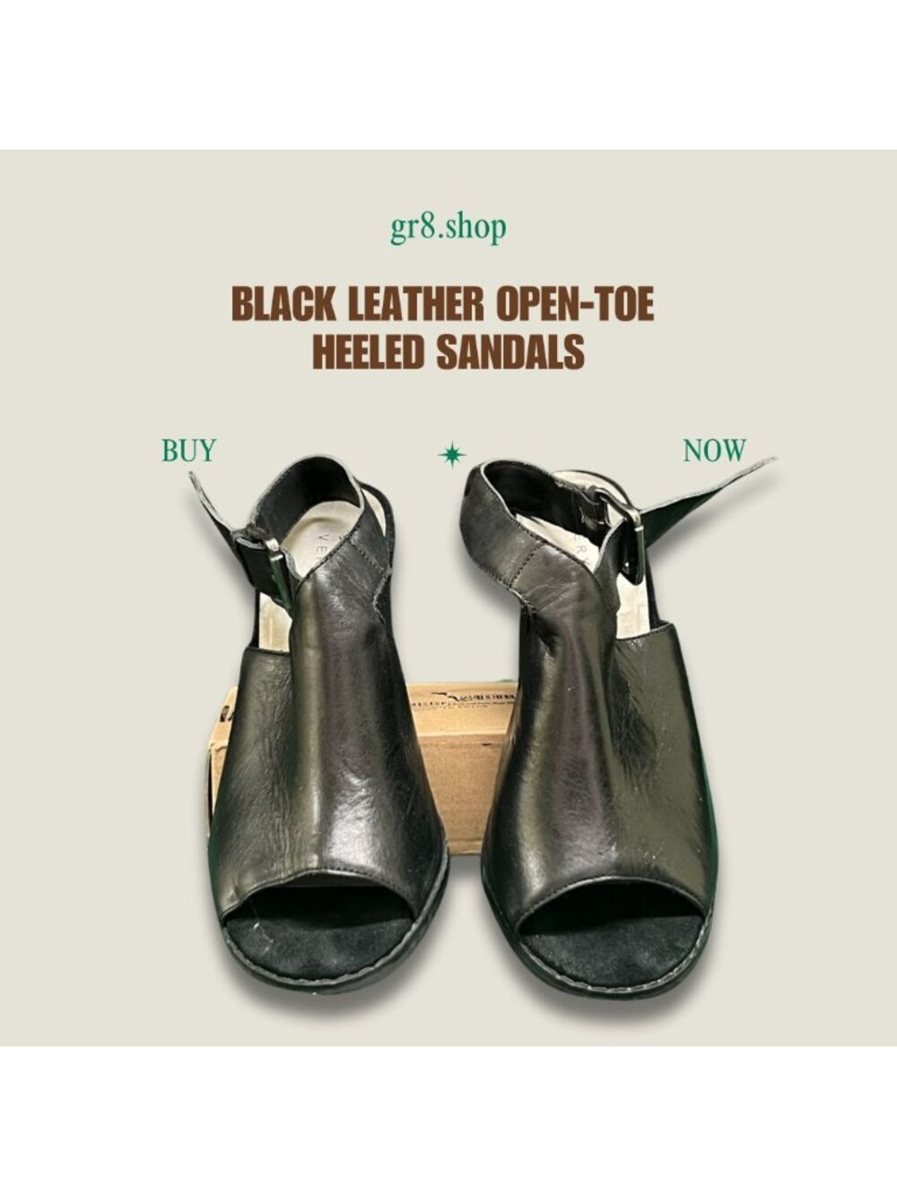 Black Leather Open-Toe Heeled Sandals Size 7 With Buckle Strap & Sturdy Block He
